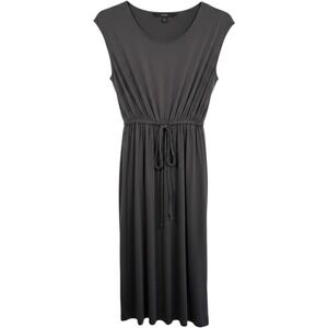 Vero Moda Midi Dress Women Med Gray Cinched Drawstring Cap Sleeve Jersey Ruched